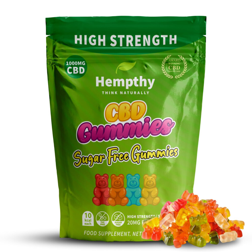Hempthy Sugar Free Cbd Gummies 1000Mg - 20Mg X 50 - Cbd Gummy Bears, Thc Free, Cannabidiol Edible Gummies For Anxiety Relief For Adults & Sleep Gummies For A