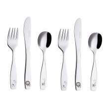 Exzact Children's Cutlery 6pcs Stainless Steel 18/10 Kids Cutlery - 2 x Forks, 2 x Safe Dinner Knives, 2 x Dinner Spoons - Safari -Giraffe Elephant L