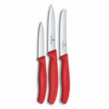 Victorinox Swiss Classic Kitchen Knife Set, 3-Piece, paring, Tomato and Breakfast, Robust Plastic Handle, Stainless Steel, Red