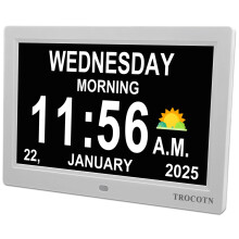 TROCOTN Dementia Clock, Digital Clock with Date and Day for Elderly Use, Large Display with Auto-Dimming for Bedroom and Living Room (10 Inches White