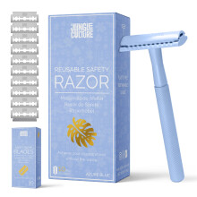 Jungle Culture Safety Razor for Women & Men in Blue Reusable Metal Razor No Blades Included - Fits All Double Edge Blades Eco Friendly Shavin
