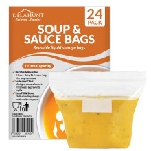 1 Litre Reusable Freezer Bags [24 Pack] - BPA-Free, Leakproof & Stand-Up Press Seal Storage Bags | Heavy-Duty Meal Prep Bags for Soup, Sauce, Broth,