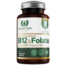 Royal Oak Health Vitamin B12 & Methyl Folate Supplement with P5P Vitamin B6 (60 Capsules / 2 Month Supply) Active Form 400μg l-Methylfolate Folic Aci