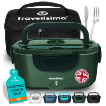 TRAVELISIMO Heated Lunch Box 80W Electric Lunch Box Food Heater 1.5L Portable Food Warmer for Travel & Office, 12V/24V/230V Heated Lunch Boxes for Ad