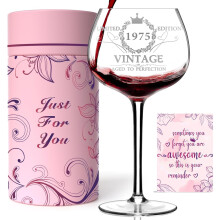 50TH Birthday Gifts for Her, Vintage 1975 Engraved 50th Wine Glass, 50 Year Old Birthday Decorations for Women, Funny 50 Bday Gifts Idea for Women, F
