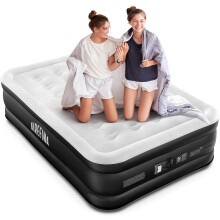 Airefina Double Airbed, Inflatable Mattress with Built-in Electric Pump, Guest Blow Up mattress In 3 Mins Self-Inflation with Flocked Surface, Portab