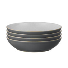 Denby - Elements Fossil Grey Pasta Bowls Set of 4 - Dishwasher Microwave Safe Crockery 1050ml 22cm - Dark Grey, White Ceramic Stoneware Tableware - C