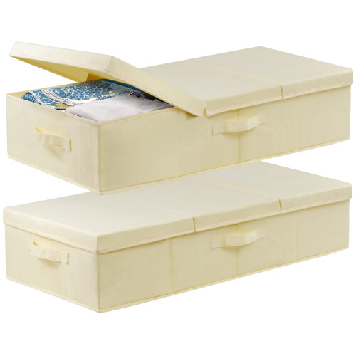 Underbed Storage, 2 Pack Large Under Bed Storage Box with Lids, Foldable Under Bed Clothes Storage Box W/ Handle, Under Bed Storage Organiser Drawer
