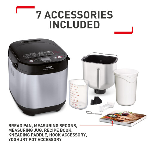 Tefal Tefal Breadmaker With Yoghurt Pot Accessory, 15 Hours Delay Start, Kitchen, 20 Auto Programs, Gluten-Free, Sourdough Bread, White Bread, Pizza Dough, 2