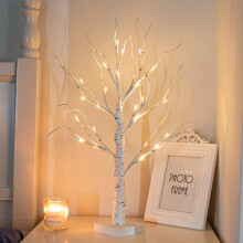 Vanthylit White Twig Christmas Tree with Lights 2FT Tabletop Birch Tree with 24 Warm White LEDs Battery Operated LED Birch Tree for Home Party Weddin
