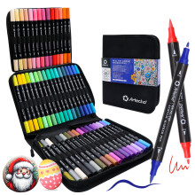 Artecho Acrylic Paint Markers 48 Colors with Bag, Acrylic Paint Pens with Brush Tip and Fine Tip for Stone, Rock Painting, Paper, Pumpkin, Wood, Egg,