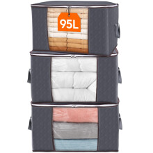 Lifewit 95L Clothes Storage Bags Large Storage Box With Lid Packing Boxes for Moving House With Reinforced Handle Thick Fabric Clear Window for Cloth