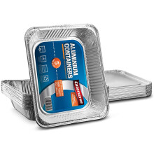 Caterserve Large Disposable Aluminium Foil Trays Containers & Foil Lids for Baking Roasting Broiling Cooking Food Storage & More Pan 32 x 26 cm Pack