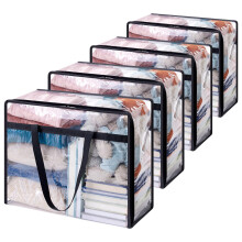 Lifewit 4 Pack Clear Plastic Storage Bags, 40L Foldable Clothes Storage Boxes Wardrobe Organizer Moving Bags with Reinforced Handle for Loft Wardrobe