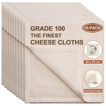 eFond 10-Pack Cheese Cloths for Straining, 50x50cm Squares with Hemmed Edges, Grade 100 Ultra Fine Reusable Muslin Cloths, Unbleached Cotton Cheesecl