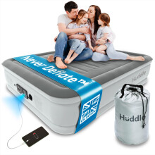 Huddle NEVER DEFLATE Luxury King Air Bed, Good Housekeeping 2025 Air Mattress Winner, Dual Pump SlumberGuard Tech, Adjustable Firmness, Built-in Pu