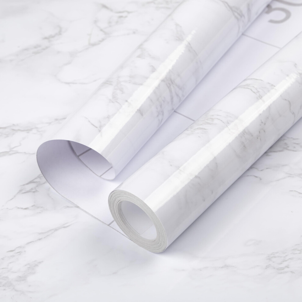 Hode White Marble Effect Vinyl Wrap, Sticky Back Plastic Roll, Peel And Stick Self Adhesive Wallpaper, Kitchen Cupboards Counter Furniture Worktop Vi 69651731
