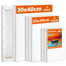 Koncci Stretched Canvas for Painting, 9 Packs Multiple Sizes Canvases Set, 30x40cm, 25x30cm, 20x25cm(3 Pcs Each), 280GSM Stretched Wooden Canvas Fram