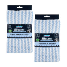 Minky Super Soak Up Tea Towels Blue Pack of 4, Ultra-Absorbent, Powerful High-Density Microfibre, Anti-Bacterial Formulation, Hanging Tag For Easy St