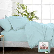 Pizuna Pure 100% Cotton King Size Duvet Cover Sets with King Size Fitted Sheets Baby Blue, 400 Thread Count Long Staple Cotton Bedding Set, Soft Sate