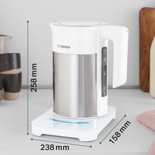 Bosch Bosch Sky TWK7201GB 7 Variable Temperature settings & KeepWarm function, Cordless Kettle, 1.7 Litres, White/Silver 2