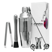Cocktail Shaker Set, 8 Pieces Cocktail Set, Cocktail Shaker 750ml Large Stainless Steel with Jigger, Pourers, Tong, Muddler and Bar Spoon for Christm