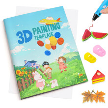 3D Printing Drawing Book, Reusable Colorful 40 Patterns Thick Paper Template with a Clear Plate, Painting Graffiti Template for 3D Pen DIY Gift (Cute