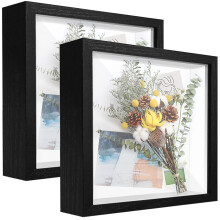 SUNMEG 2Pcs 3D Shadow Box 8x8 Picture Frame Wooden Deep Box Square Photo Frames Desktop or Wall Hanging for Medal, Flower & Crafts Display