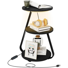 ARTETHYS Side Table, Small Round Coffee Table with 3 Color LED Lights, End Table with 3 Tier Storage Shelves, Bedside Sofa Side Tables for Living Roo
