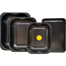 4-Pack Black Roasting and Baking Tray Set - Large Roaster (38cm), Medium Roaster (33cm), Small Roaster (28cm) & Small Tray (32cm) - Baking Tray Set T