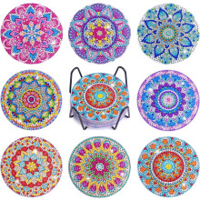 8 Pcs Diamond Art Coasters Kits with Holder, Mandala Diamond Painting Art Coasters Kits for Adults Beginners,Mandala Full Drill Gem Painting Craft Ki
