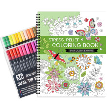 Adult Colouring Book Set for Women: Coloring Book for Adults Relaxation with 36 Colors Mrakers, Spiral Stress Relief Coloring Book with 30 Pattern In