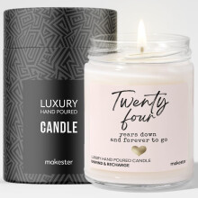 24th Wedding Anniversary Candle Gift - Luxury Soy Wax - Vanilla, Jasmine, Sugared Almond - Makester
