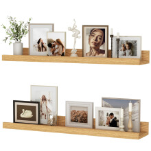 Floating Shelves Set of 2, 60 cm Natural Oak Floating Shelves for Wall Mounted Shelf Picture Ledge Shelf Kids Bookshelf for Living Room Kitchen Bedro