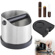 Lotvic Coffee Knock Box, 700ML Stainless Steel Coffee Grounds Knock Box with Tamping Mat and Espresso Distribution Tool, Non-Slip and Shock-Absorbent