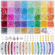 Funtopia Glass Beads for Bracelets 6mm, 1396pcs Bracelet Making Kit 34 Colors Glass Beads for Jewelry Making, Crystal Bead for Bracelets DIY Crafts w
