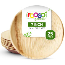 FOOGO Green 25pcs Disposable Palm Leaf Plates, 7"(18cm) Small Round for Desserts, Eco Friendly Biodegradable Compostable Like Wooden, Bamboo, Paper P