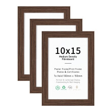 10x15 Picture Frame Set of 3, Display 10x15cm Without Mat, Brown Natural Wood Photo Frames for Wall Mounting or Table Top Display