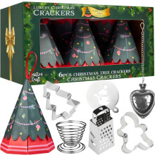 KreativeKraft Luxury Pop Christmas Crackers, Pack of 6 Tree Shaped Deluxe Xmas Crackers, Mini Kitchen-Themed Fun Novelty Party Table Gifts, Xmas Déco
