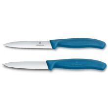 Victorinox Swiss Classic, Tomato and Vegetable Knife Set, 2-Piece, Extra Sharp Blade, Plastic Handle, Stainless Steel, Swiss Made, Blue