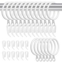 50 Pack Curtain Rings and Hooks, 30mm Metal Drapery Hanging Rings & 50pcs Curtain Hooks Plastic White for Curtains and Rods, Drape Sliding Eyelet Rin