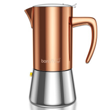 bonVIVO Moka Pot - 6 Cup Intenca Stainless Steel Espresso Maker w/Copper Finish - Stove Top Italian Coffee Maker - 300ml Coffee Pot - Gifts for Men a