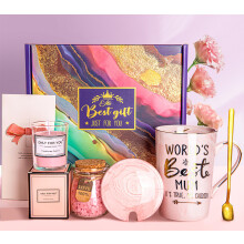 Mum Birthday Gifts Pamper Hamper for Mum - Funny Ceramic Mug with Gold Print, Scented Candle, Cards, Spa Bath Set, Relaxing Basket Gift for Mummy, Ch