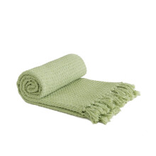Emma Barclay Honeycomb - Recycled Cotton Plain Waffle Textured Chair Sofa Setee Throw Over Blanket in Pistachio Green - 90x100 (228x254cm)