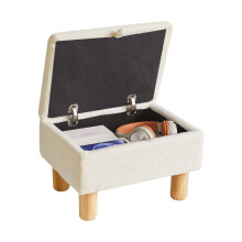 Aibiju Small Footstool with Storage, Faux Teddy Fur Foot Stool Ottoman with Wooden Legs, Change Shoes Stool for Living Room Bedroom Entryway Office,W