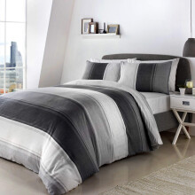 Fusion - White & Grey Wide Stripe Duvet Cover - Super King Bedding Size (26x 220cm) - Contemporary Stripe Duvet Cover in Grey - Grey Lined Bedding Se