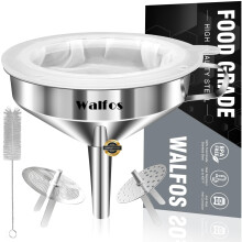 Walfos Stainless Steel Funnel, 13cm Kitchen Funnel With 2 Removable Filters, A Brush And 200 Mesh Filter Screen, Perfect For Decanting Liquid, Jam, D