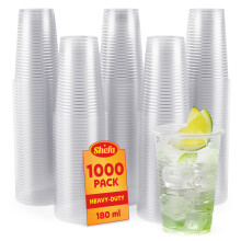 Shefa 1000 Clear Plastic Cups - for Beer, Water, & Juice, for Dessert & Cold Drinks - Slush's & Milkshake, Cocktail,- 180ml Plastic Glasses