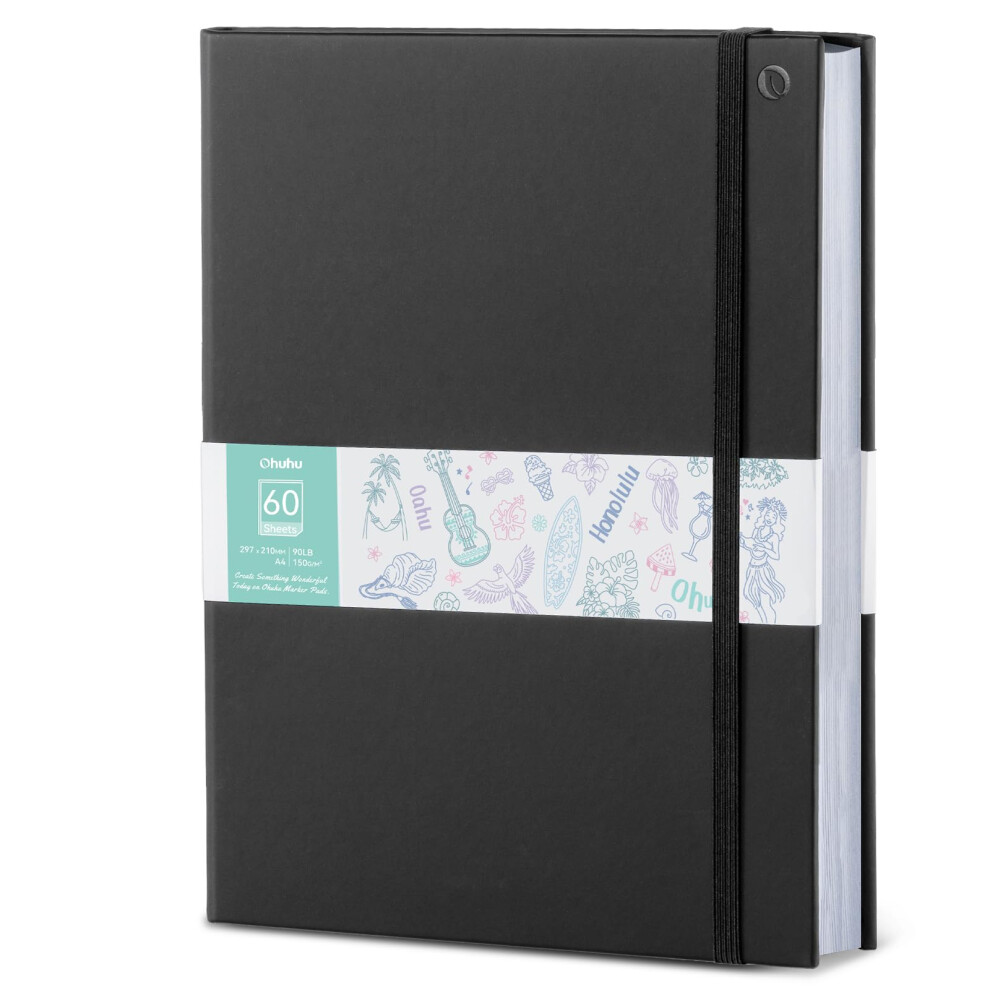 Ohuhu Double-Sided Bleedproof A4 Sketchbook - 120 Pages (60 Sheets) 150GSM No Bleed-Through Paper for Alcohol Markers, PU Leather Hardcover Art Journ-image-OPC-PR89VRX-NEW