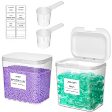 Lifewit 2 Pack Laundry Pods Container with Labels, Scoops and Press-and-Pop Lid, Detergent/Powder/Capsule/Pot/Washing Tablets Storage Holder for Laun